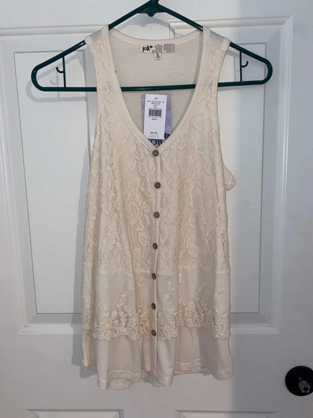Jolt Cream Lace Button-Front Tank Dress